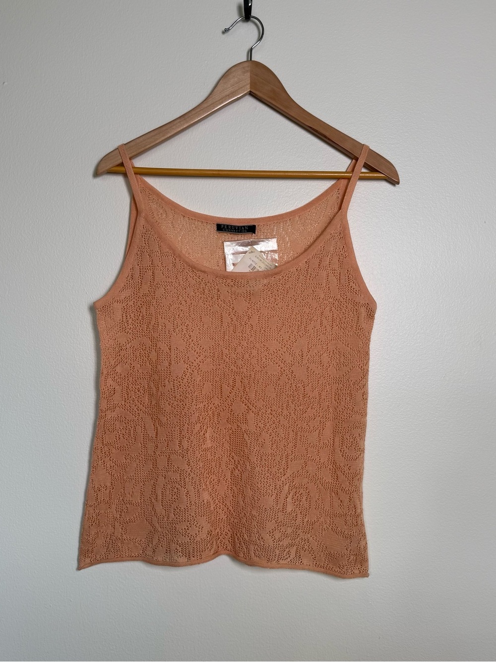 NWT Peruvian Connection Bellini Lacemaker Cami Top Sz L Peach Pima Cotton Boho